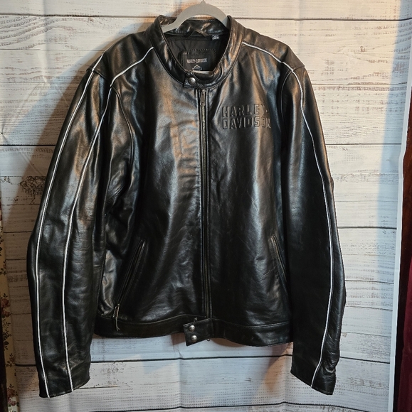 Harley Davidson Black Genuine Buffalohide Leather Jacket Mens Size 2XL Biker - Picture 1 of 10